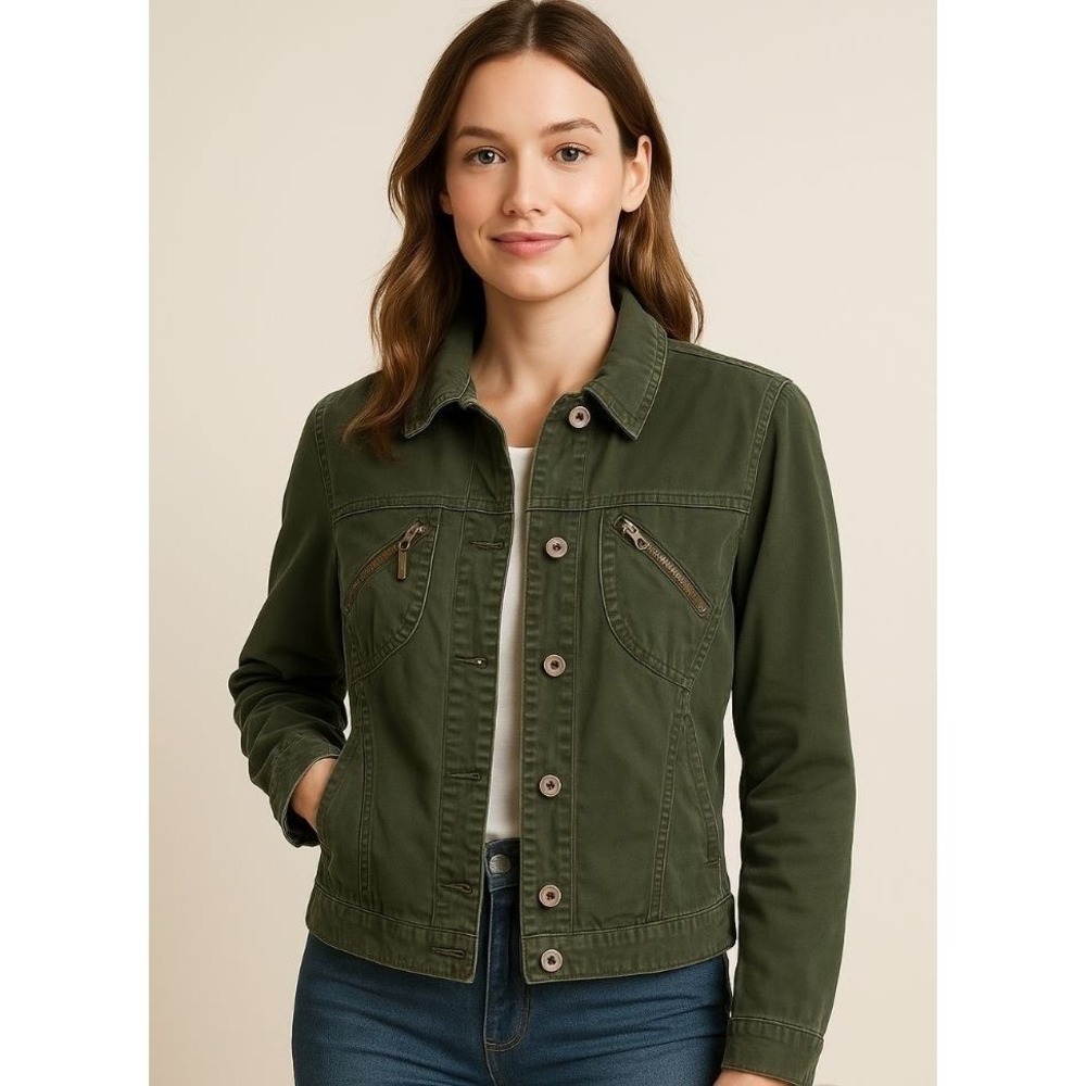 Havana Jack's Cafe Utility Jacket XL Green 100% Cotton Military Y2K Button Zip P